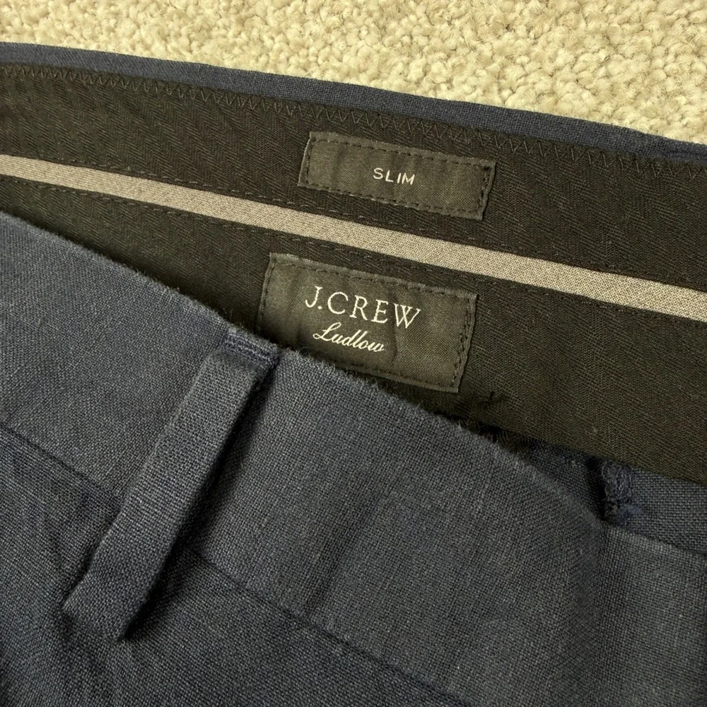 J.Crew Ludlow Dress Pants Mens 38x28 Navy Blue Cotton Linen Slim Fit Slacks